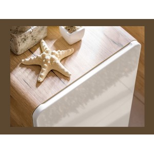 Demi-colonne de salle de bain ERBANO – Chêne clair et blanc brillant – 35x75 cm – 1 porte – À suspendre