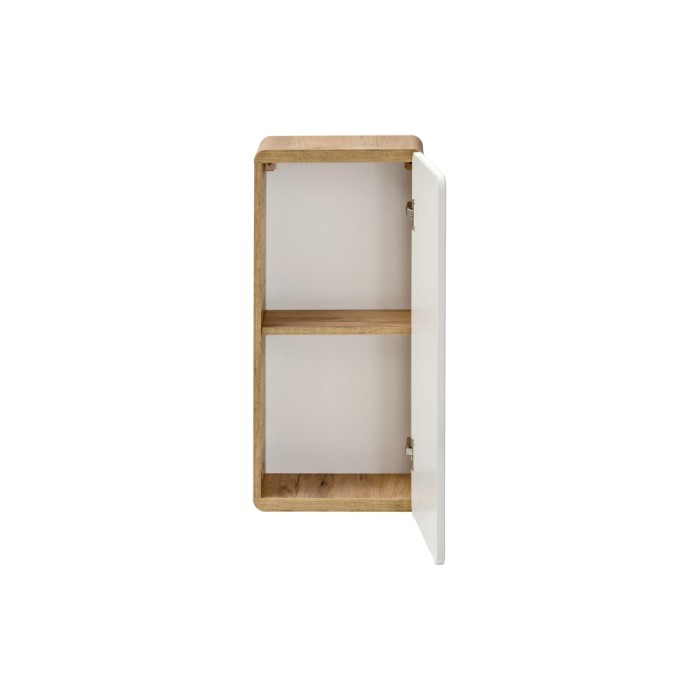 Mueble de baño ERBANO – Roble claro y blanco brillante – 35x75 cm – 1 puerta – Para colgar