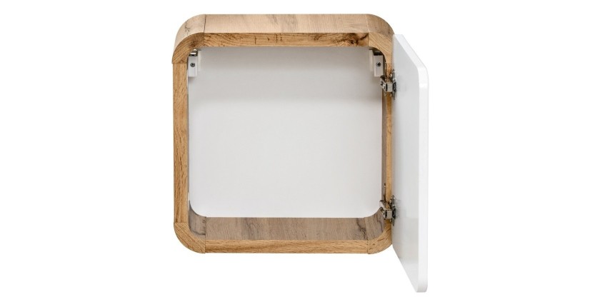 Meuble salle de bain ERBANO – Chêne clair et blanc brillant – 35x35 cm – 1 porte – À suspendre