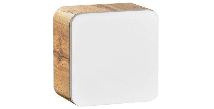 Meuble salle de bain ERBANO – Chêne clair et blanc brillant – 35x35 cm – 1 porte – À suspendre