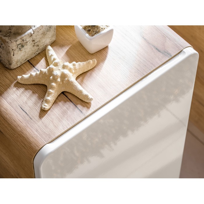 Mueble de baño ERBANO – Roble claro y blanco brillante – 35x35 cm – 1 puerta – Para colgar