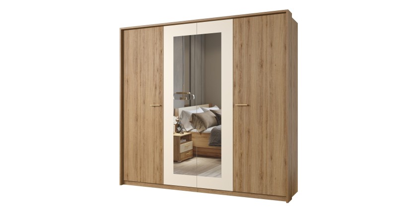 Complete kamer VERTIGO - Bed met opbergruimte 160x200, 2 nachtkastjes, kledingkast met 4 deuren + design ombouw