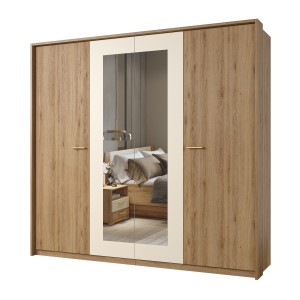Complete kamer VERTIGO - Bed met opbergruimte 160x200, 2 nachtkastjes, kledingkast met 4 deuren + design ombouw
