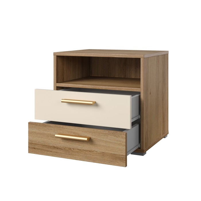 Chambre complète VERTIGO – Lit coffre 160x200, 2 chevets, armoire 4 portes + contour design