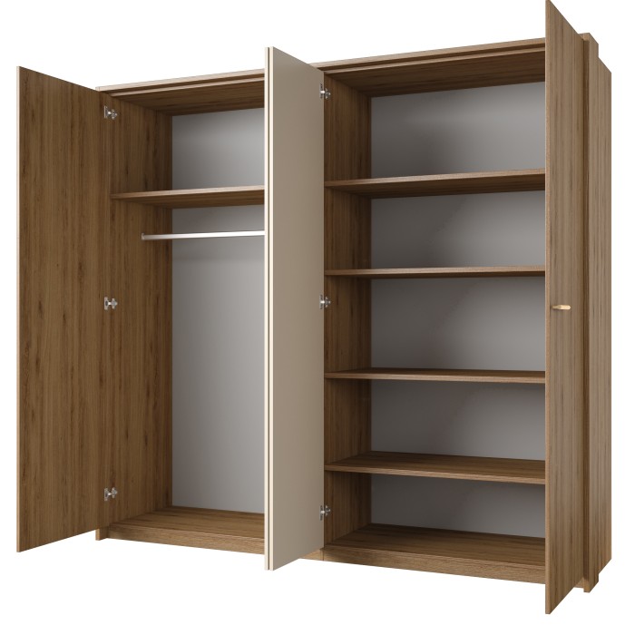 Komplettes Schlafzimmer VERTIGO – Stauraumbett 180x200, 2 Nachttische, 4-türiger Schrank + Designrahmen