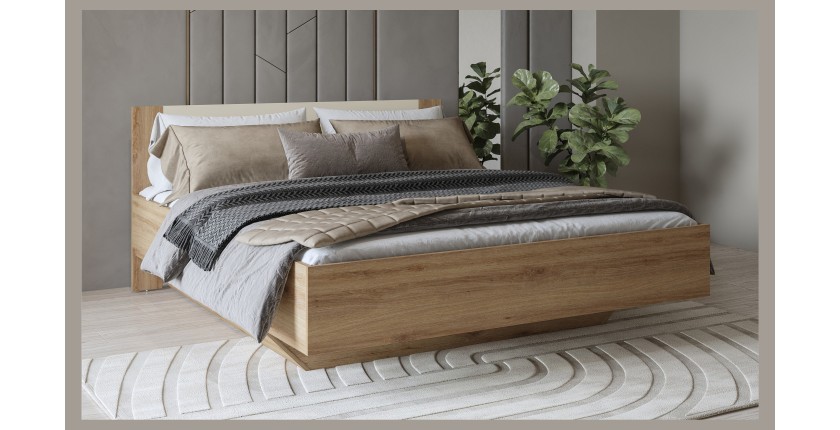 Chambre complète VERTIGO – Lit 180x200 avec sommier, 2 chevets, armoire 3 portes, commode + cadre design