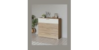 Chambre complète VERTIGO – Lit 180x200 avec sommier, 2 chevets, armoire 3 portes, commode + cadre design