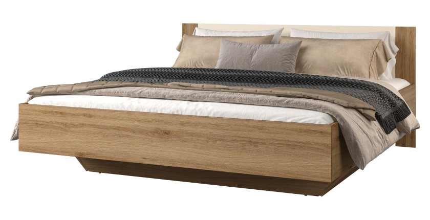 Chambre complète VERTIGO – Lit 180x200 avec sommier, 2 chevets, armoire 3 portes, commode + cadre design
