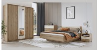 Chambre complète VERTIGO – Lit coffre 160x200, 2 chevets, armoire 3 portes, commode + cadre design