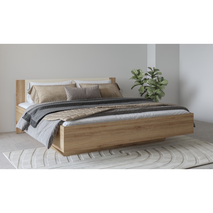 Komplettes Schlafzimmer VERTIGO – Bett mit Stauraum 160x200, 2 Nachttische, Kleiderschrank mit 3 Türen, Kommode + Designerrahmen