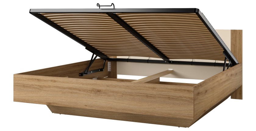 Komplettes Schlafzimmer VERTIGO - Bett mit Stauraum 160x200, 2 Nachttische, Kleiderschrank mit 3 Türen, Kommode + Designerrahmen