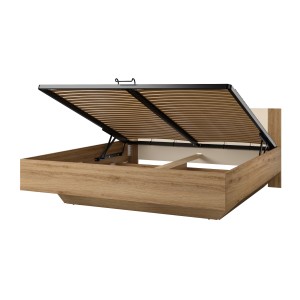 Chambre complète VERTIGO – Lit coffre 160x200, 2 chevets, armoire 3 portes, commode + cadre design