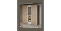 Chambre complète VERTIGO – Lit coffre 160x200, 2 chevets, armoire 3 portes, commode + cadre design