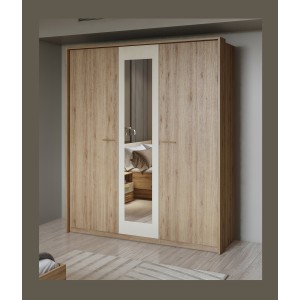 Chambre complète VERTIGO – Lit coffre 160x200, 2 chevets, armoire 3 portes, commode + cadre design