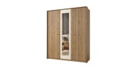 Chambre complète VERTIGO – Lit coffre 160x200, 2 chevets, armoire 3 portes, commode + cadre design
