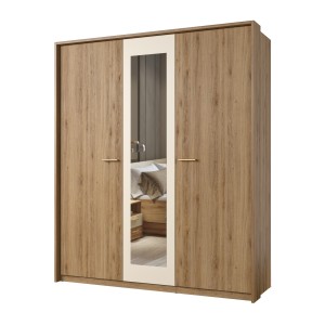 Chambre complète VERTIGO – Lit coffre 160x200, 2 chevets, armoire 3 portes, commode + cadre design