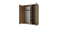 Chambre complète VERTIGO – Lit coffre 160x200, 2 chevets, armoire 3 portes, commode + cadre design