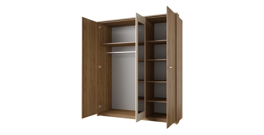 Chambre complète VERTIGO – Lit coffre 160x200, 2 chevets, armoire 3 portes, commode + cadre design