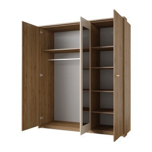 Chambre complète VERTIGO – Lit coffre 160x200, 2 chevets, armoire 3 portes, commode + cadre design