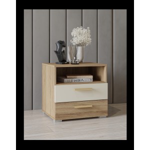 Chambre complète VERTIGO – Lit coffre 160x200, 2 chevets, armoire 3 portes, commode + cadre design