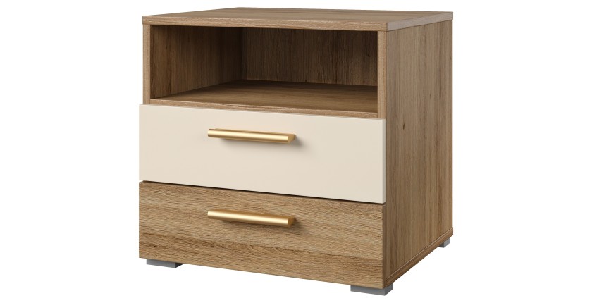 Chambre complète VERTIGO – Lit coffre 160x200, 2 chevets, armoire 3 portes, commode + cadre design