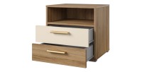 Chambre complète VERTIGO – Lit coffre 160x200, 2 chevets, armoire 3 portes, commode + cadre design