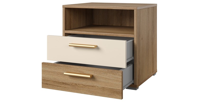 Chambre complète VERTIGO – Lit coffre 160x200, 2 chevets, armoire 3 portes, commode + cadre design