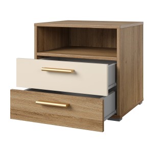 Chambre complète VERTIGO – Lit coffre 160x200, 2 chevets, armoire 3 portes, commode + cadre design