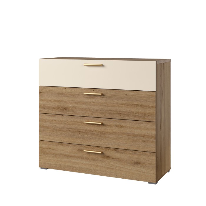 Chambre complète VERTIGO – Lit coffre 160x200, 2 chevets, armoire 3 portes, commode + cadre design