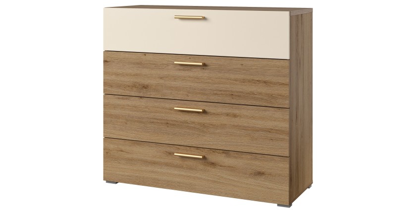 Chambre complète VERTIGO – Lit coffre 160x200, 2 chevets, armoire 3 portes, commode + cadre design