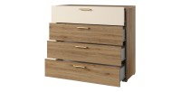 Chambre complète VERTIGO – Lit coffre 160x200, 2 chevets, armoire 3 portes, commode + cadre design