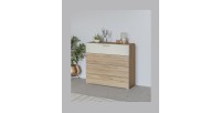 Chambre complète VERTIGO – Lit coffre 160x200, 2 chevets, armoire 3 portes, commode + cadre design