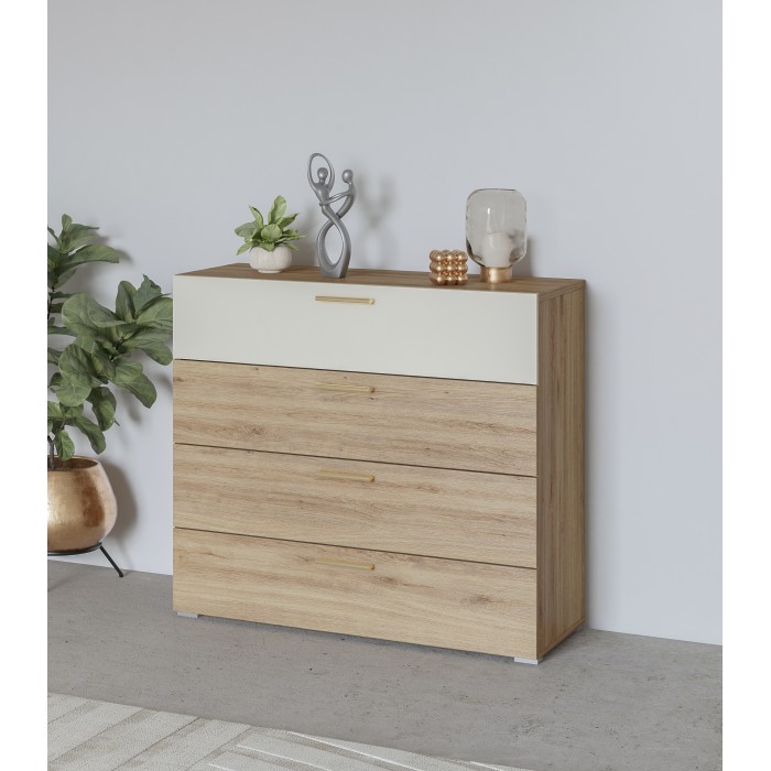 Komplettes Schlafzimmer VERTIGO – Bett mit Stauraum 160x200, 2 Nachttische, Kleiderschrank mit 3 Türen, Kommode + Designerrahmen