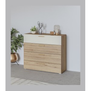 Chambre complète VERTIGO – Lit coffre 160x200, 2 chevets, armoire 3 portes, commode + cadre design
