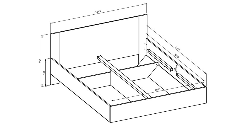 Chambre complète VERTIGO – Lit coffre 160x200, 2 chevets, armoire 3 portes, commode + cadre design