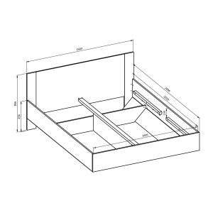 Chambre complète VERTIGO – Lit coffre 160x200, 2 chevets, armoire 3 portes, commode + cadre design