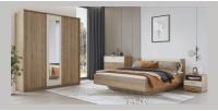 Chambre complète VERTIGO – Lit coffre 180x200, 2 chevets, armoire 3 portes, commode + cadre design