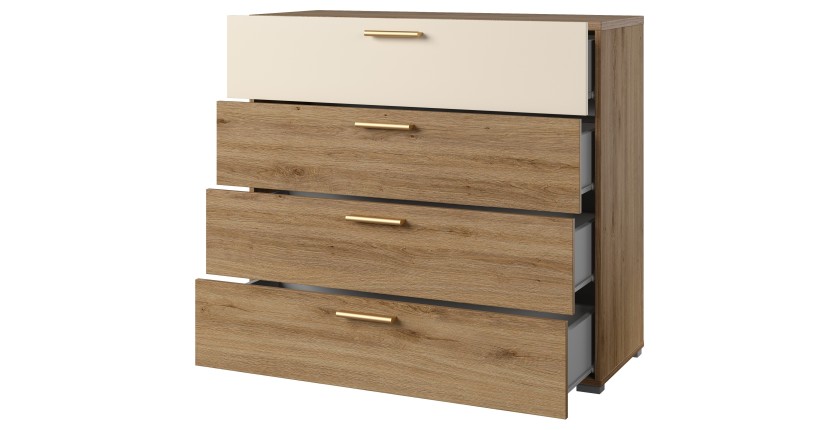 Chambre complète VERTIGO – Lit coffre 180x200, 2 chevets, armoire 3 portes, commode + cadre design