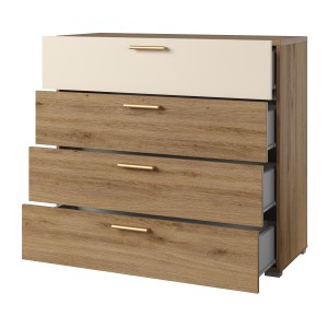 Chambre complète VERTIGO – Lit coffre 180x200, 2 chevets, armoire 3 portes, commode + cadre design