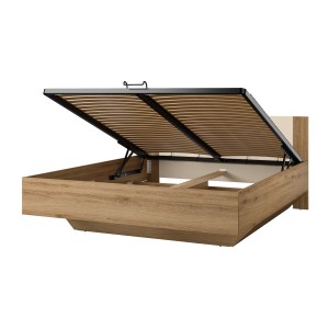 Chambre complète VERTIGO – Lit coffre 180x200, 2 chevets, armoire 3 portes, commode + cadre design