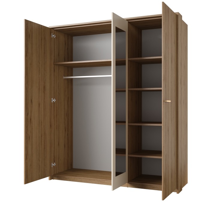 Chambre complète VERTIGO – Lit coffre 180x200, 2 chevets, armoire 3 portes, commode + cadre design