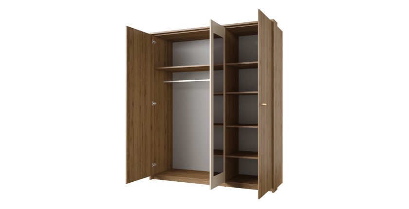 Chambre complète VERTIGO – Lit coffre 180x200, 2 chevets, armoire 3 portes, commode + cadre design