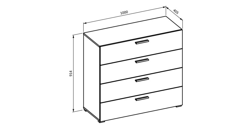 Chambre complète VERTIGO – Lit coffre 180x200, 2 chevets, armoire 3 portes, commode + cadre design