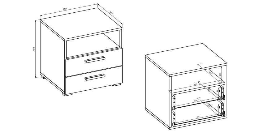 Chambre complète VERTIGO – Lit coffre 180x200, 2 chevets, armoire 3 portes, commode + cadre design