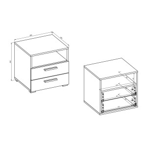 Chambre complète VERTIGO – Lit coffre 180x200, 2 chevets, armoire 3 portes, commode + cadre design
