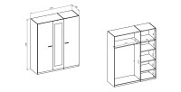 Chambre complète VERTIGO – Lit coffre 180x200, 2 chevets, armoire 3 portes, commode + cadre design