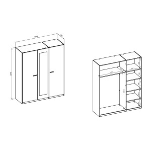 Chambre complète VERTIGO – Lit coffre 180x200, 2 chevets, armoire 3 portes, commode + cadre design