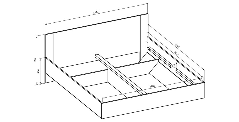 Chambre complète VERTIGO – Lit coffre 180x200, 2 chevets, armoire 3 portes, commode + cadre design