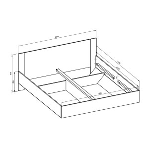 Komplettes Schlafzimmer HAVANA in Eiche und Schwarz – Bett mit Stauraum 180x200, Kleiderschrank mit 4 Türen, Nachttische und Kom
