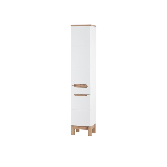 Colonne salle de bain ERMANO – Chêne clair et blanc brillant – 35x187 cm – 2 portes – À poser 
